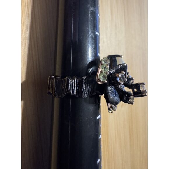 Citrine Opal Rhodium Plated Black Ring Size 8.5 - Picture 4 of 5